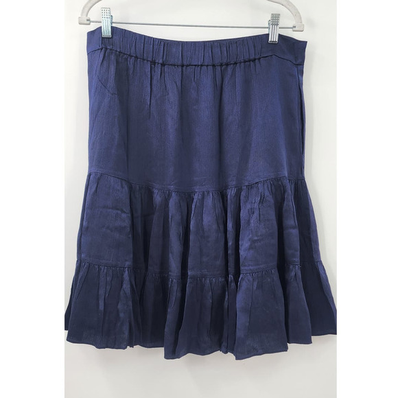 Lilly Pulitzer 100% Silk Blue Drop Waist Navy Casual Skirt Size 6 Tiered Crinkle - Picture 10 of 10